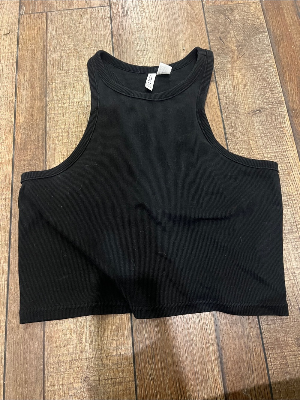 Divided Black Ribbed High-Neck Crop Top